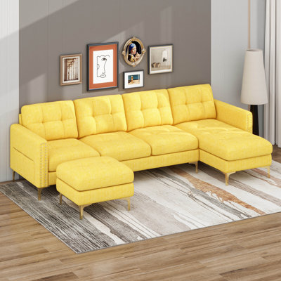 Canapé modulaire de style moderne minimaliste, canapé modulaire convertible en forme de L avec repose-pieds mobile