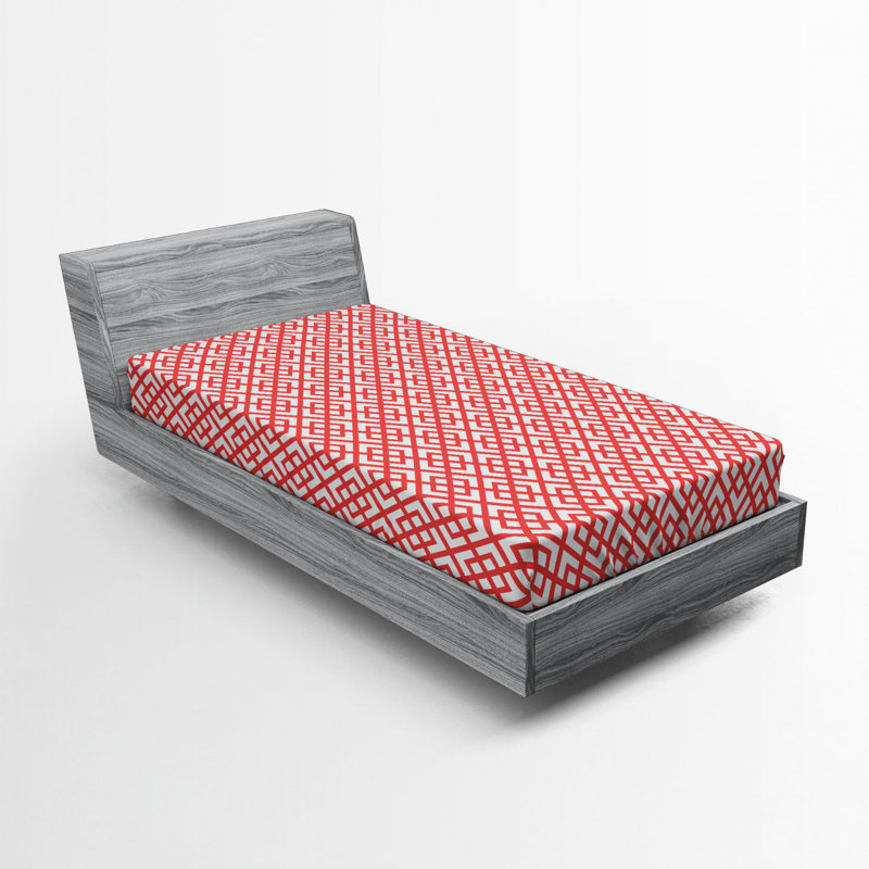 Red and White Geometric Microfiber Twin XL Fitted Sheet