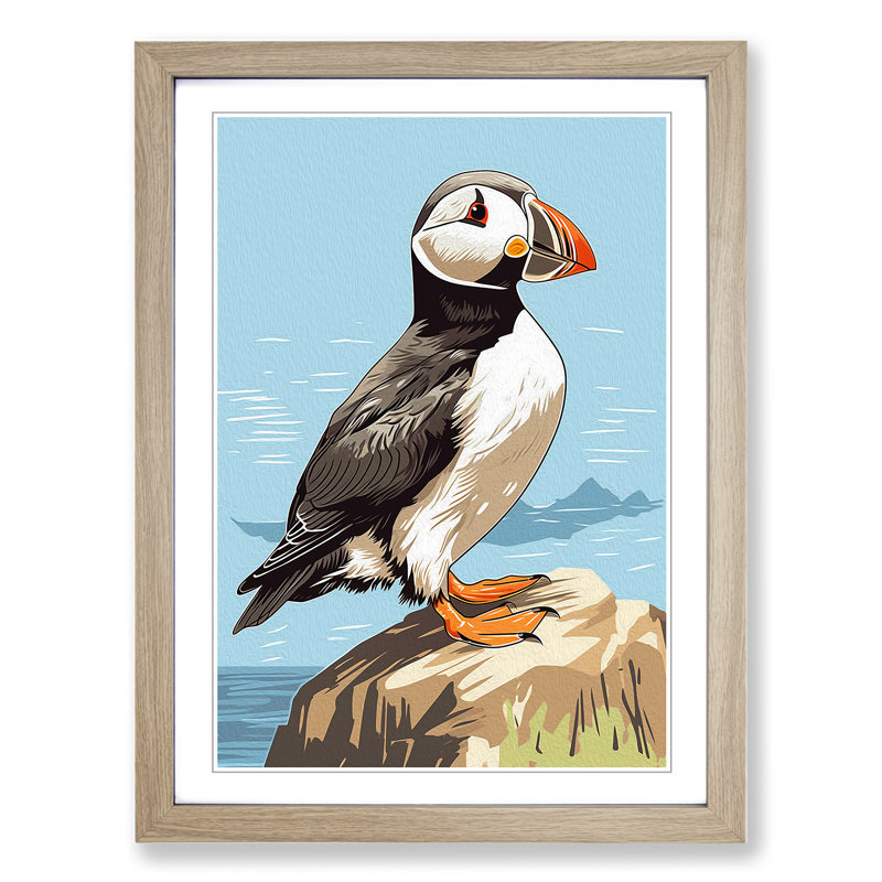 Puffin Line - Single Picture Frame Print on Wood