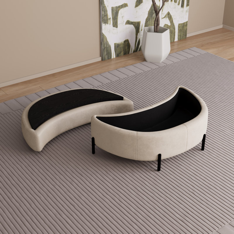 Repose-pieds demi-lune rembourré avec rangement, Beige