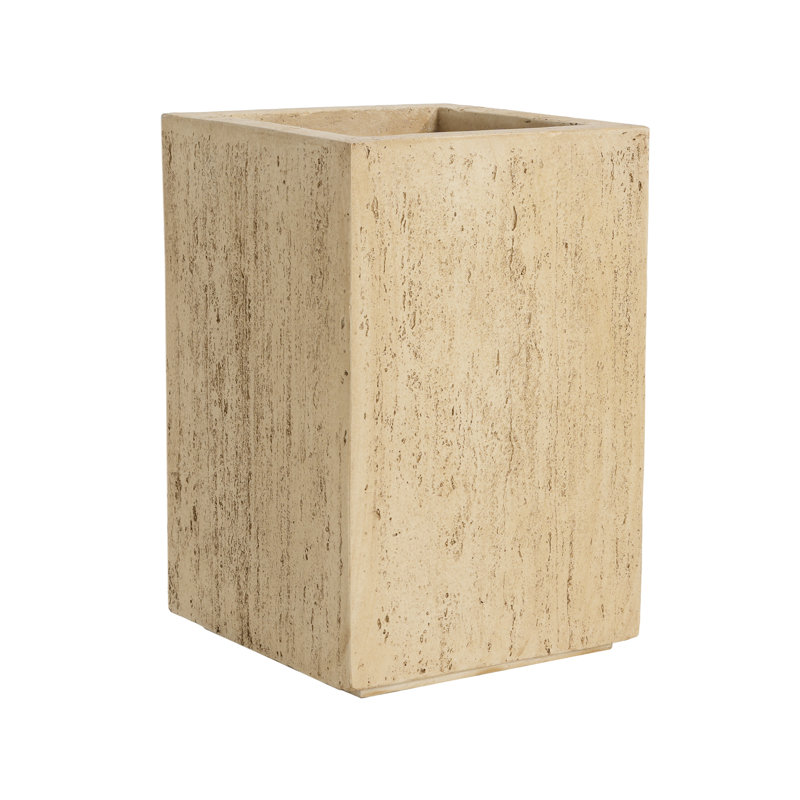 Handmade Planter, 19.22" High Rectangle, Design, Magnesium Oxide Build, 13.1" Dimensions, Antique Brown, No Assembly, Drainage Feature Rectangle Planter Box, Tall, W X D, With Plug