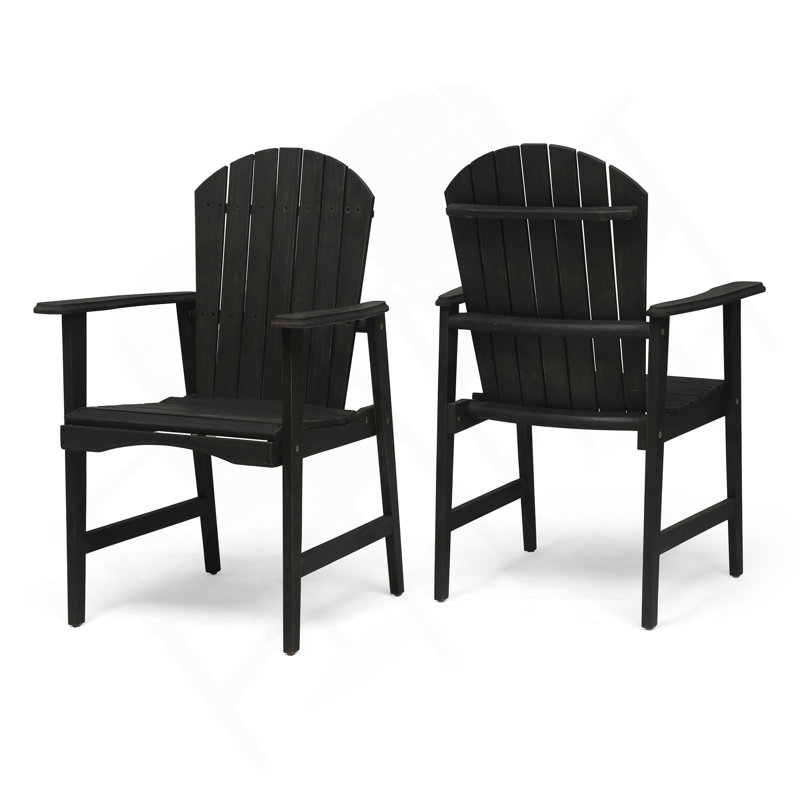 Ensemble de 2 chaises de salle à manger d'extérieur résistantes aux intempéries en bois d'acacia Adirondack, Gris foncé