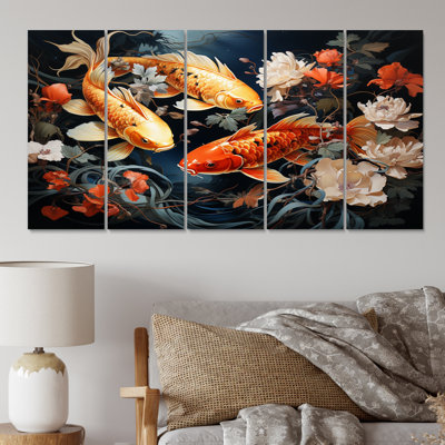 Japon Art Golden Koi I sur toile, reproduction de 5 pièces