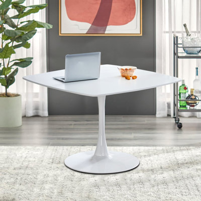 Rivkah Classic Minimalist Dining Table with Wooden Tabletop and Metal Base