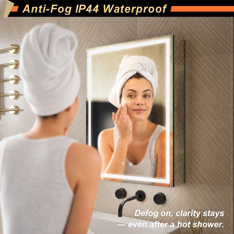 LED Bathroom Medicine Mirror Cabinet, Defog, Dimmable, 3-Color Mode, Outlets & USBs, 28" H x 20" W x 5" D, Right Hinge