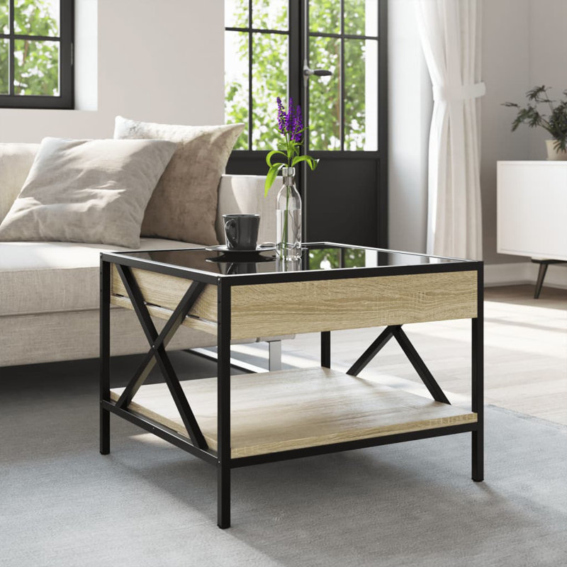 Dalvir Coffee Table with Storage, 38cm H x 50cm L x 50cm W, Black/Sonoma Oak