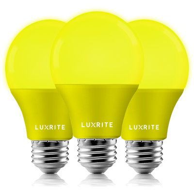 Luxrite A19 LED Yellow Light Bulbs 60W Equivalent Non-Dimmable UL Listed E26 Base Indoor Outdoor Holiday Event Home Lighting (3 Pack)