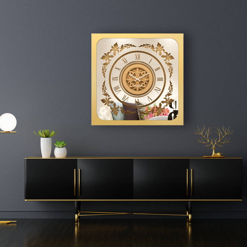 Allizzon Wood Wall Clock, Gold, 60cm H x 60cm W