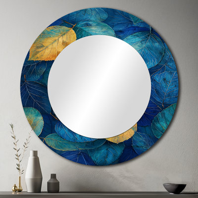 «Blue Leaves Forest Calm Scenery», art mural décoratif traditionnel en miroir, imprimé sur métal