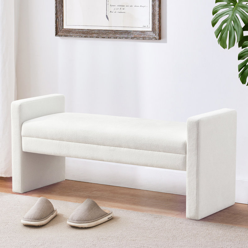 51.2" W Polyester Upholstered Bench, White