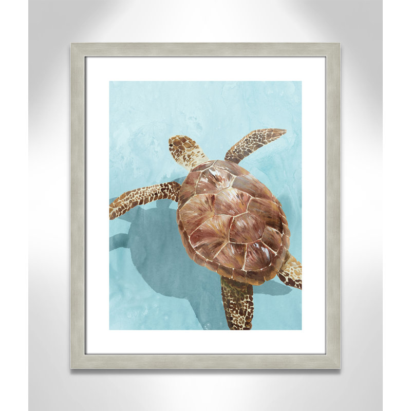 Tortue océanique II - reproduction de cadre photo, H 26 po x l 22 po x P 1,25 po, Cadre argent chaud