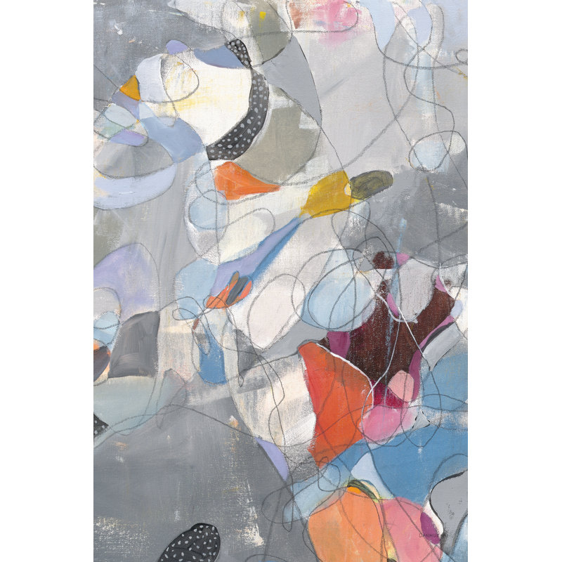 Line Abstract by Danhui Nai -  Painting, 46 cm H x 30 cm W, Black Floater Framed