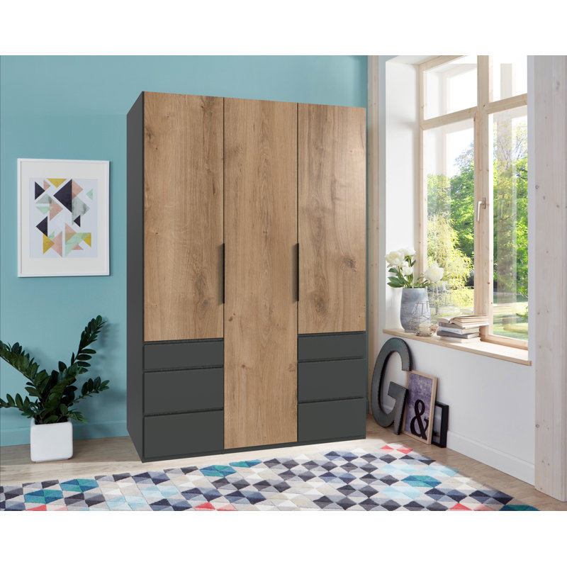 Guardino 3 Door Wardrobe, Plank Oak/Graphite, 236cm H x 150cm W x 58cm D