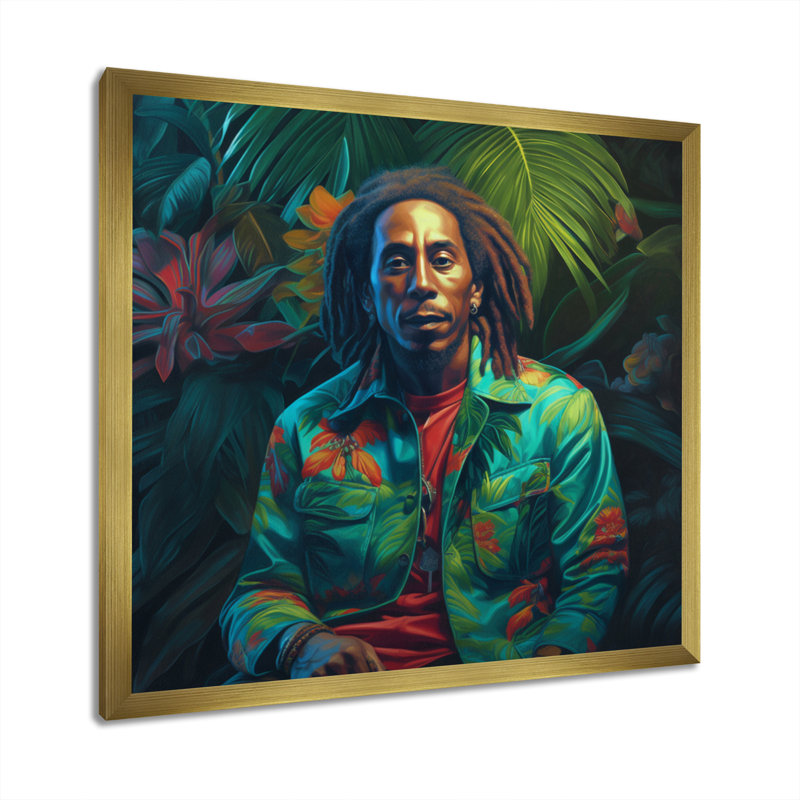 Bob Marley Miami Vibes sur toile, H 30 po x l 30 po x P 1 po, Cadre doré à coins fermés