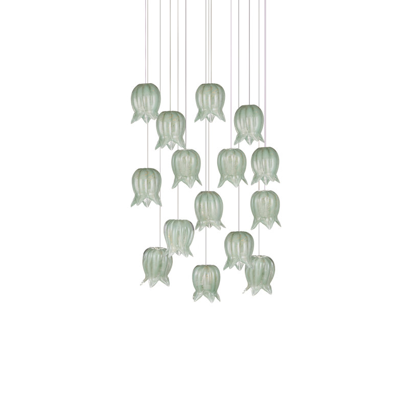 Polpo 7-Light Round Multi-Drop Pendant, 13" H x 48" W x 12" D, Green, 2250 Lumens