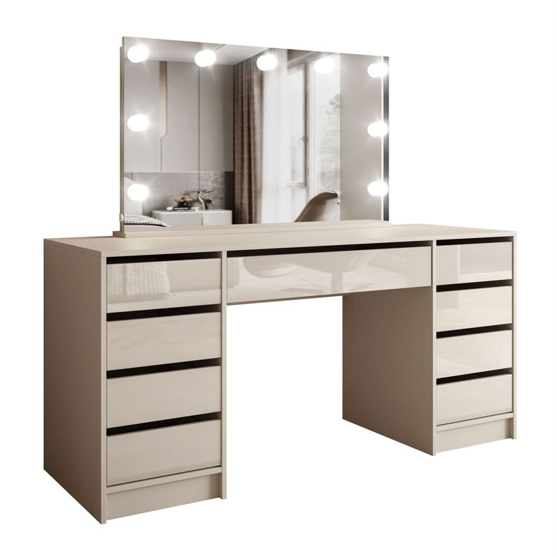 Dressing Table with Mirror, Cashmire Gloss