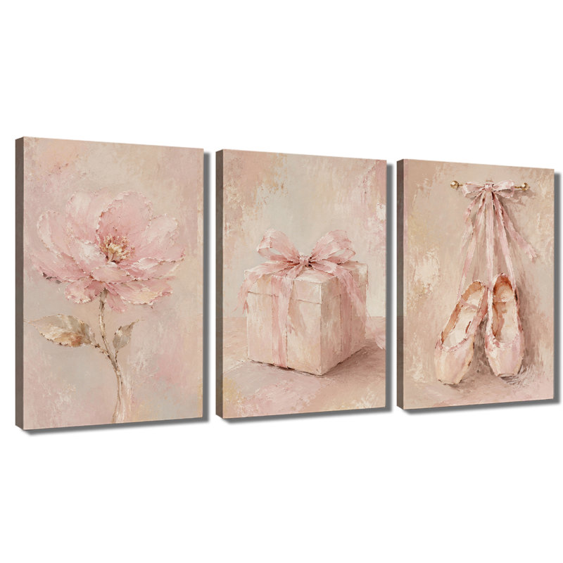 Ensemble de 3 panneaux muraux pivoines et ballerines sur toile pour salon, 28 * 40 pouces * 3
