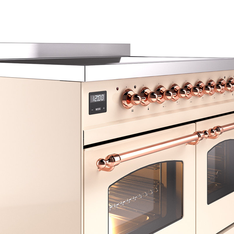 ILVE Nostalgie II Series 40 inch Induction Range with 6 Induction Elements (Glass Door), Antique White/Copper