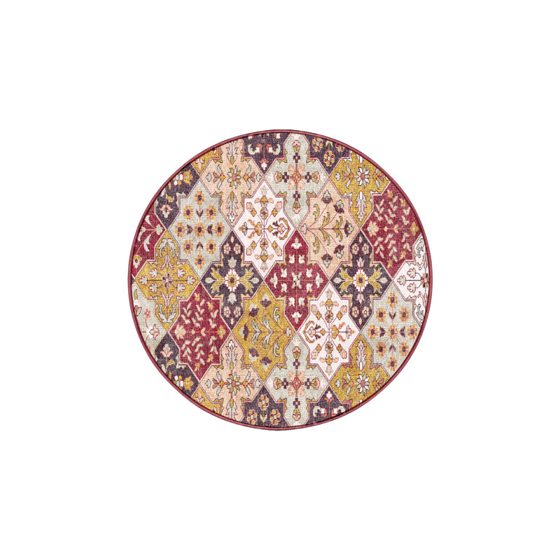 Fionnula Hand Loomed Washable Oriental Indoor Rug, Round 4'
