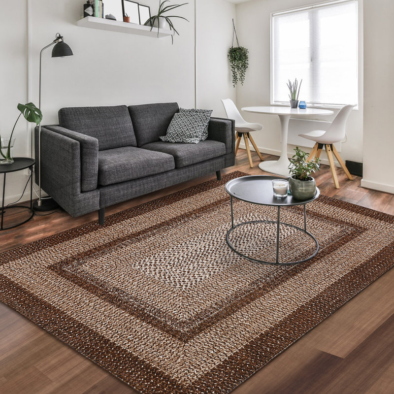 Brown Modern 5 x 7(ft) Rectangular Indoor Soft Non Slip Washable Bordered Geometric Area Rug, Rectangle 5' x 7', Brown
