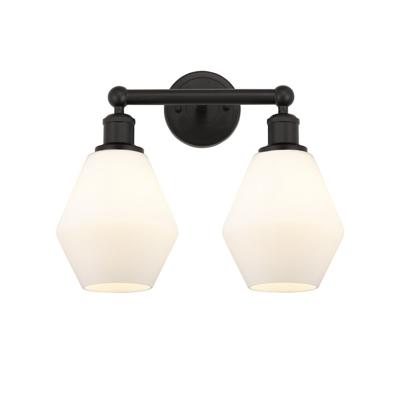 Éclairage pour salle de bain 2 lumières en acier et verre Gabbie, Boîtier blanc mat, Bronze huilé