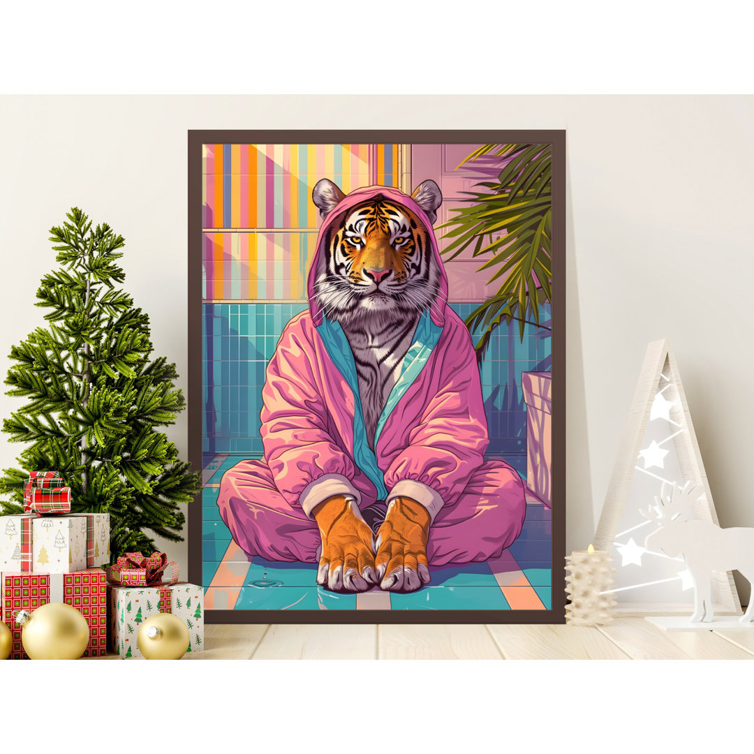 Tiger Wall Art Funny Animal Print Relaxed Tiger Art Bathroom Decor Trendy Wall Decor Framed Art Multiple Sizes Art