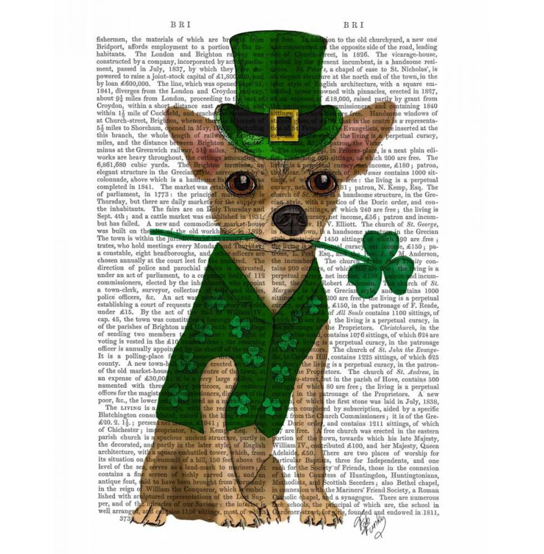 Art sur toile tendue Trinx Fab, titre: Chihuahua Leprechaun, H 45 po x l 36 po