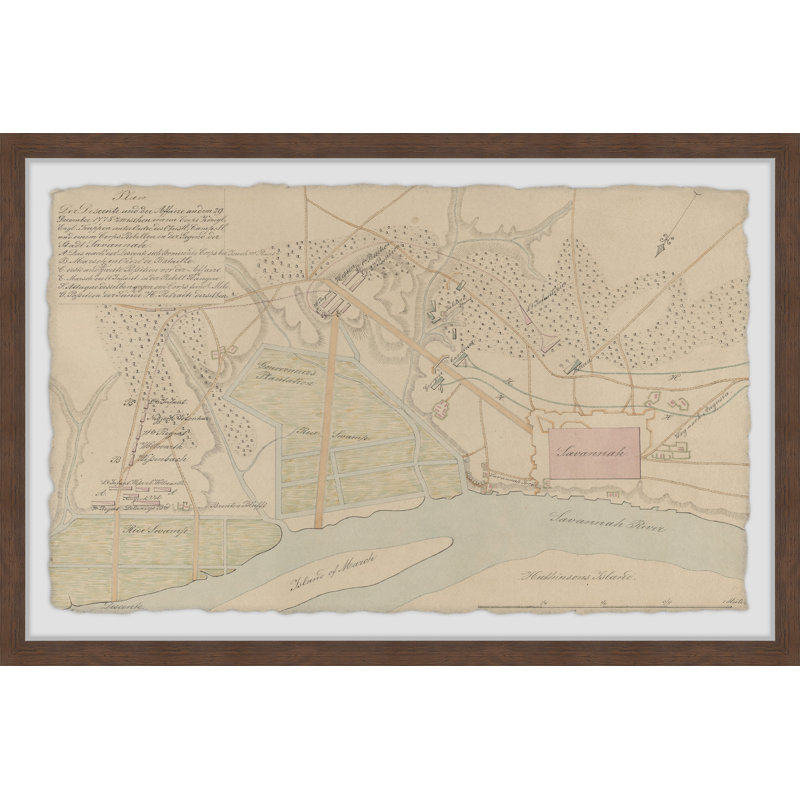 Carte du plan du siège de Savannah - Reproduction encadrée sur papier, H 16 po x l 24 po x P 1,5 po