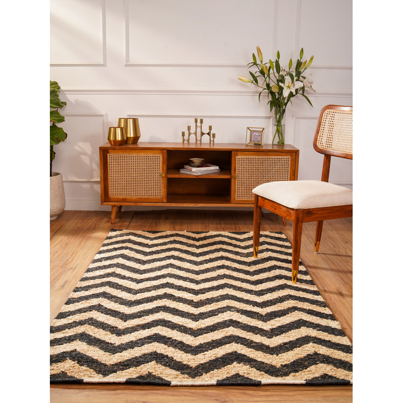 Crayton Hand Knotted Sumak Jute Eco-Friendly Solid Area Rugs - Rectangle, Black Off White Color, Contemporary Modern Design, High Pile, Natural Fiber, Outdoor Indoor Handmade Area Rugs for Living Room, Bed Room