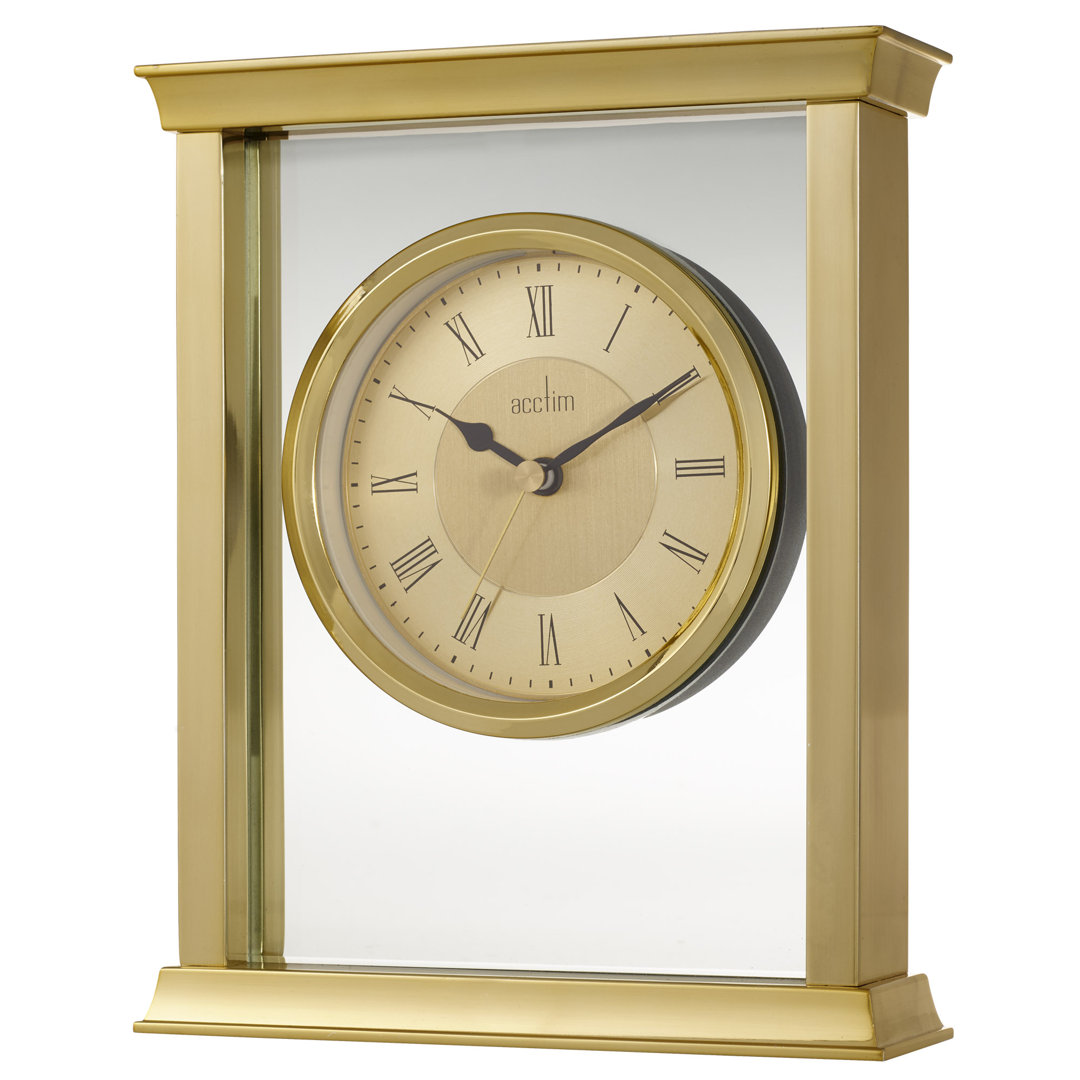 Acctim Halton Mantel Clock Quartz Polished Metal & Glass Floating Effect Energy Efficient Gold
