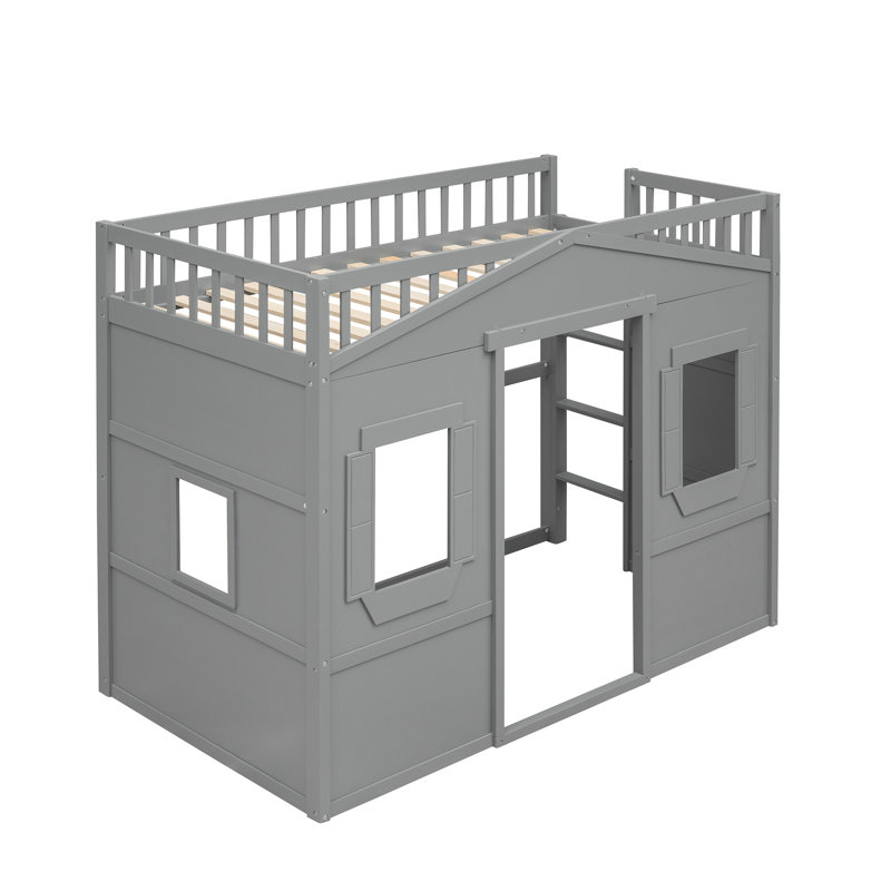 House Loft Bed with Ladder, Solid Pine Wood Frame, Space-Saving Design, Modern and Durable Frame, Gray, Twin