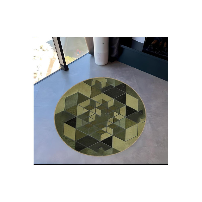 Tapis décoratif moderne à motif géométrique vert, Sous-tapis carré 3 pi 3 po inclus