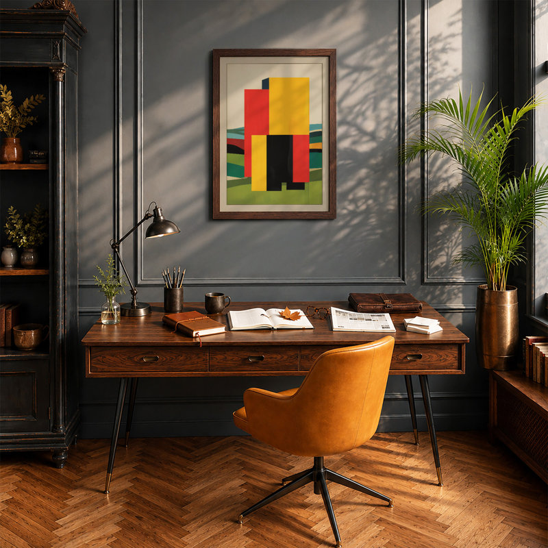 Stacked Geometry Geometric - Framed Print, A3 - 42.0 x 29.7 cm, Walnut