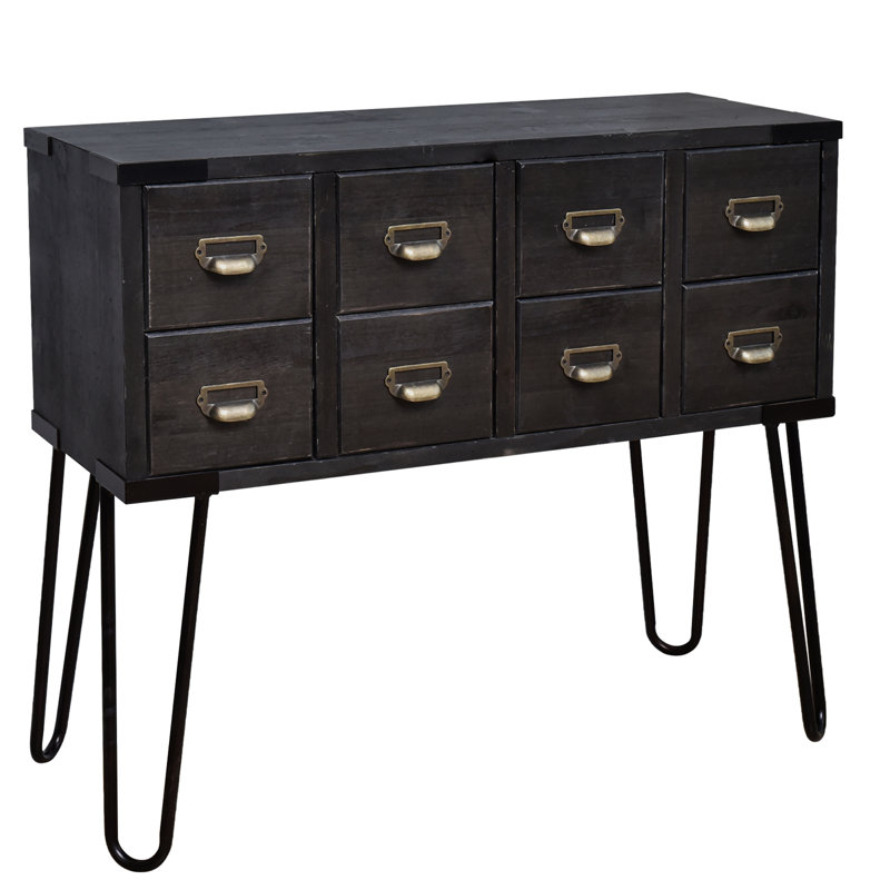 Ellefson 32" H x 36" W Antique Style Storage Console Table with 8 Drawers, Antique Black, Antique Black
