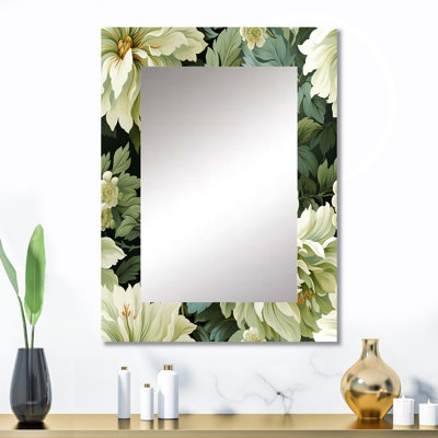 Chenaya Green Damask Marigold Oasis - damask  Mirror, Damask Decorative Wall Mirror, Printed Metal Art