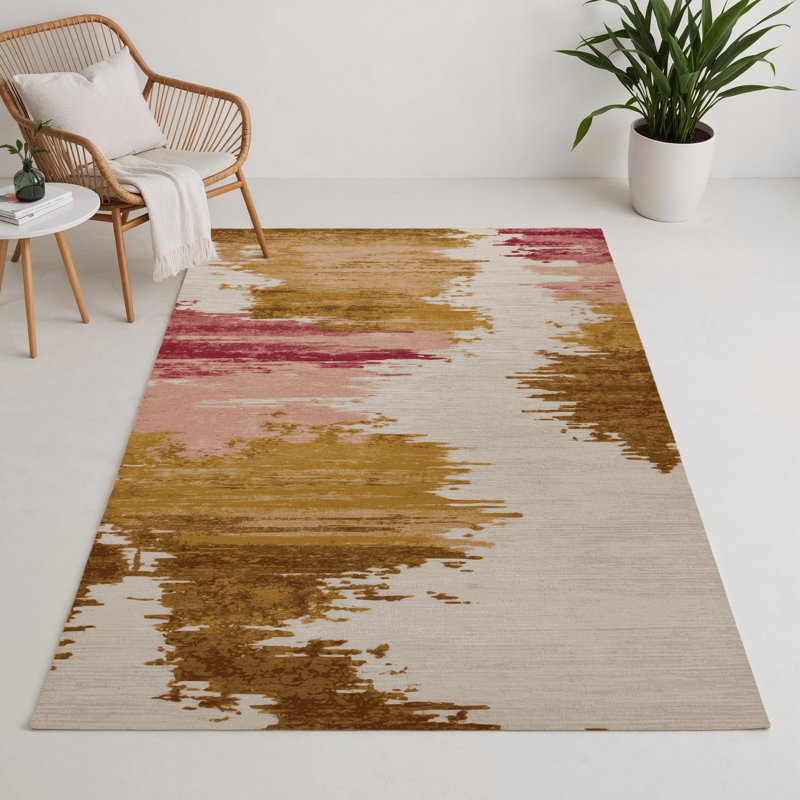 Tapis intérieur et extérieur beige Watercolor, Rectangle 5 pi x 7 pi