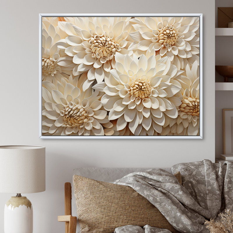 Minimalisme mamans peignant en beige et blanc - impressions sur toile de mamans, H 34 po x l 44 po x P 1,5 po