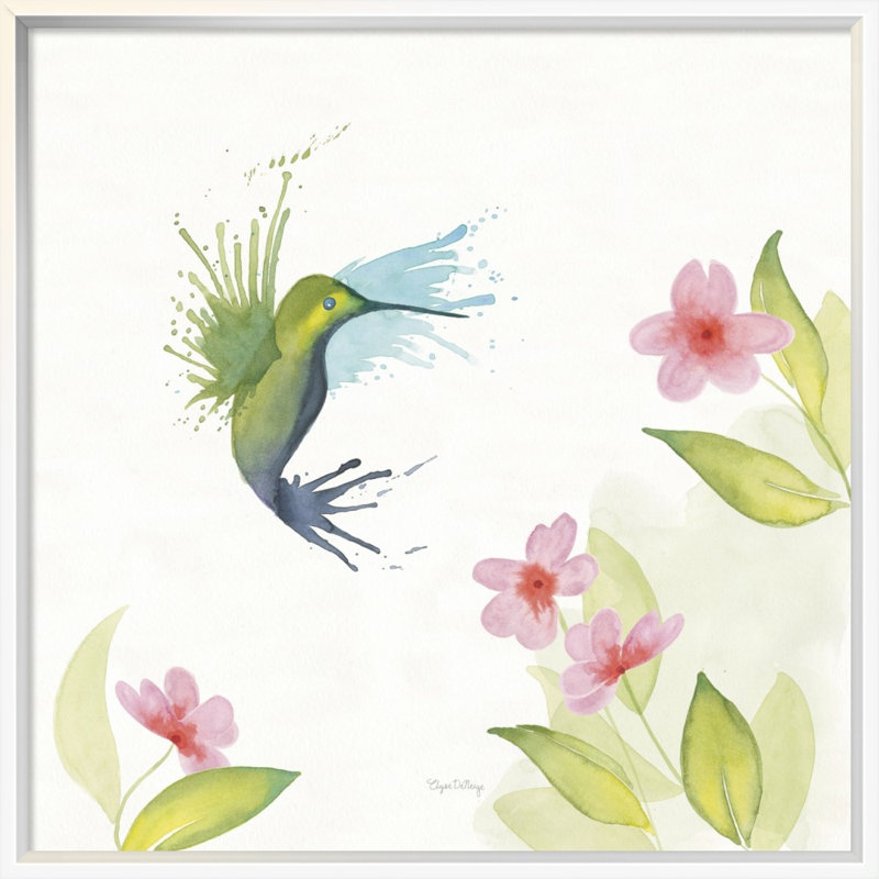 «Flit I», reproduction de peinture à l'aquarelle, H 24 po x l 24 po x P 1,5 po, Cadre flottant argent, Aucun mat