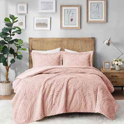 Twin Comforter - Embroidered Medallion Faux Fur, Ultra , Blush With Fur Medallion, Blush, ,