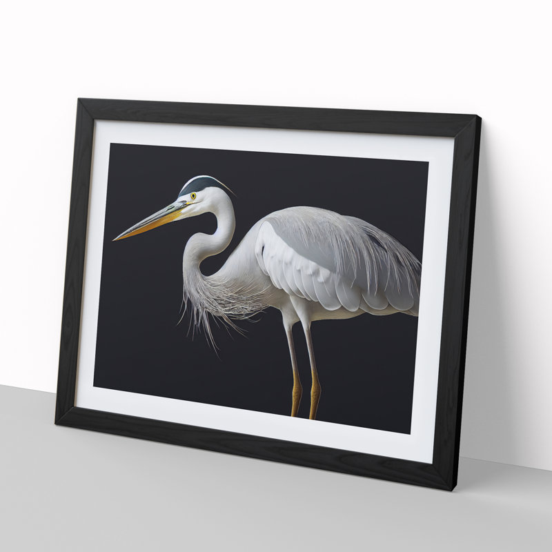 Remarkable Heron Bird 1 Piece Single Picture Frame Painting, 34cm H x 46cm W x 2cm D, Black Framed