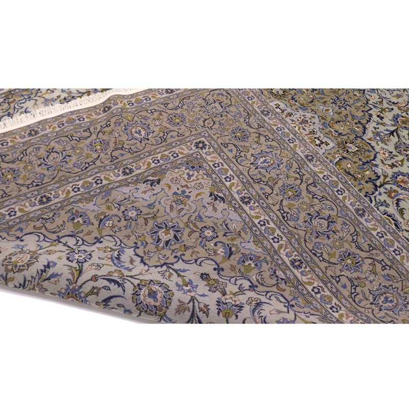 Tapis oriental semi-antique vert sauge traditionnel 9 x 13