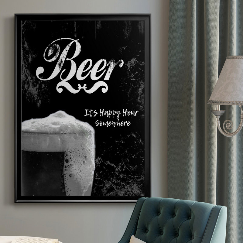 Bière - art textuel sur toile encadré, H 26,5 po x l 36,5 po x P 1,5 po, Noir