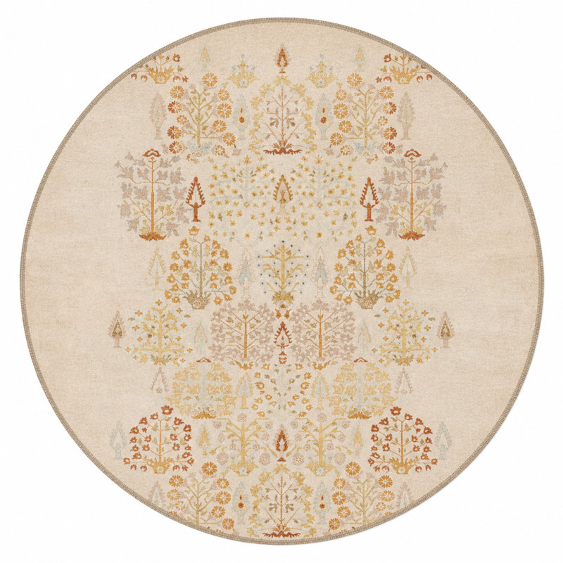 Nature Themed Traditional Woven Based Washable Carpet, Rectangle 3'4" x 5'