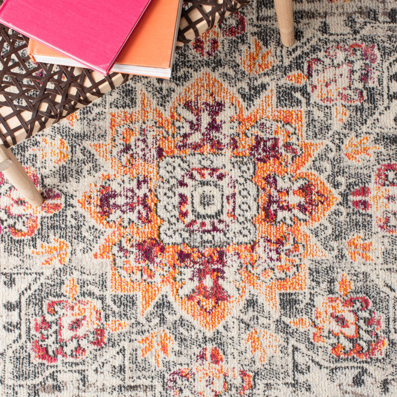 Brieta Machine Woven Beige/Orange Indoor Rug, Round 152 cm