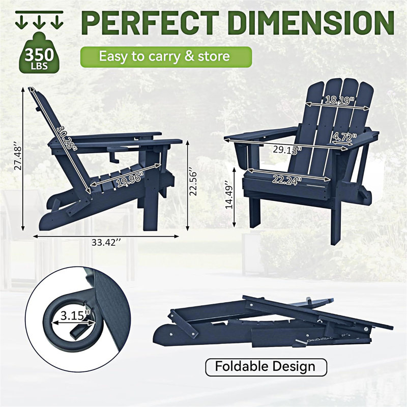 Outdoor Folding Adirondack Chair, Dark Blue