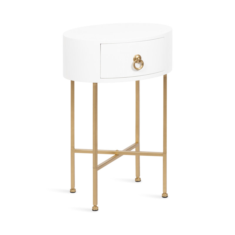 Table de bout avec rangement Leighty, H 24 po x l 16 po x P 11,50 po, Or, Blanc