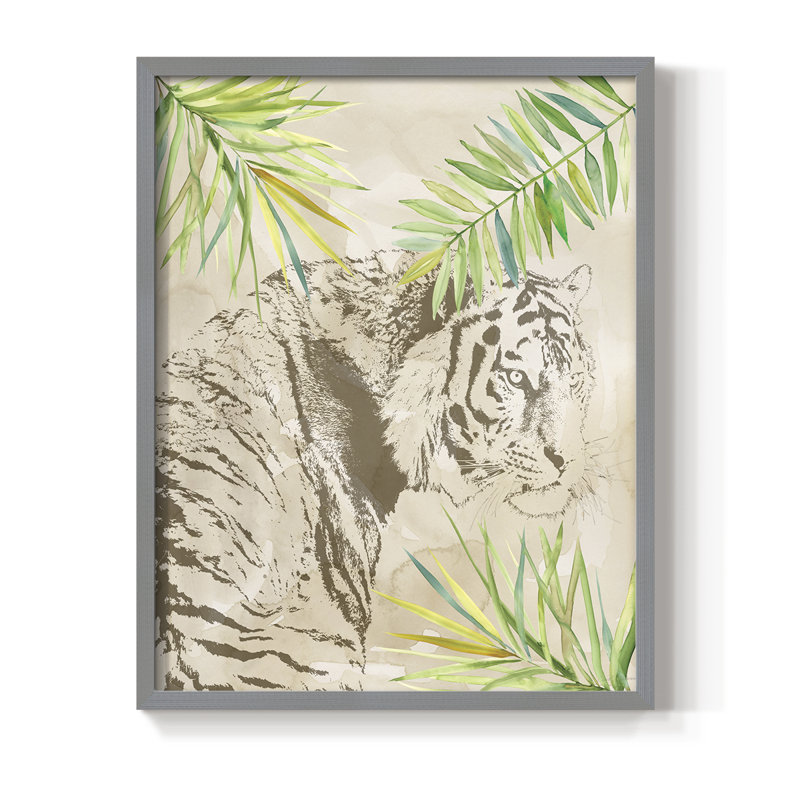 Boho Jungle Cat I, reproduction encadrée - bois massif, H 11 po x l 9 po, Gris