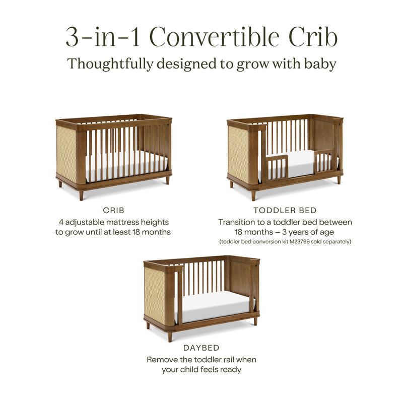 Marin with Cane 3-in-1 Convertible Crib, Natural/Walnut
