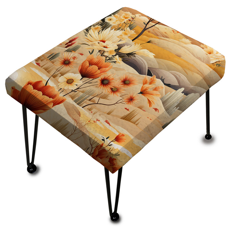 Beige fleurs de prairie Boho à motif I - repose-pieds rectangulaire floral