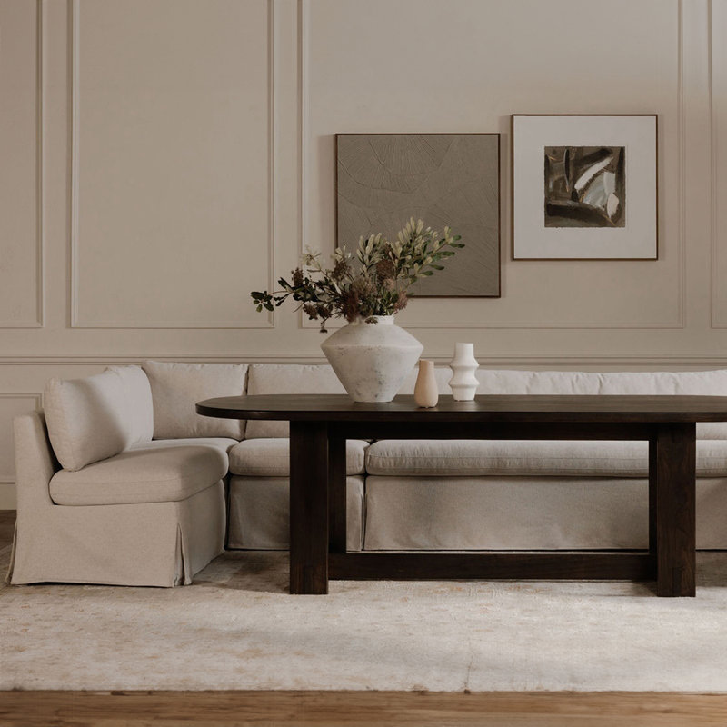 Fable Slipcover Dining Banquette U-Shape Beige 121In, 31.75" H x 139.5" W x 67.5" D, L-Shape